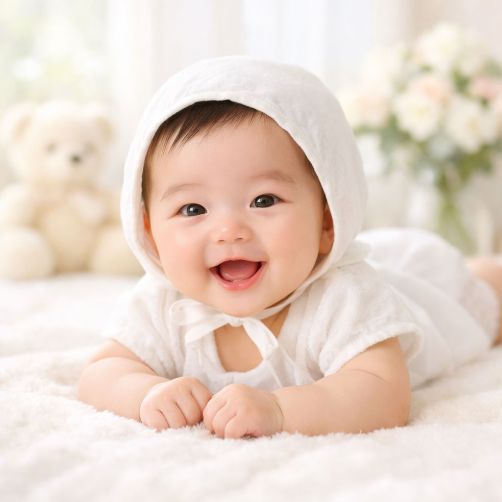엎드려서 활짝 웃는 아기사진