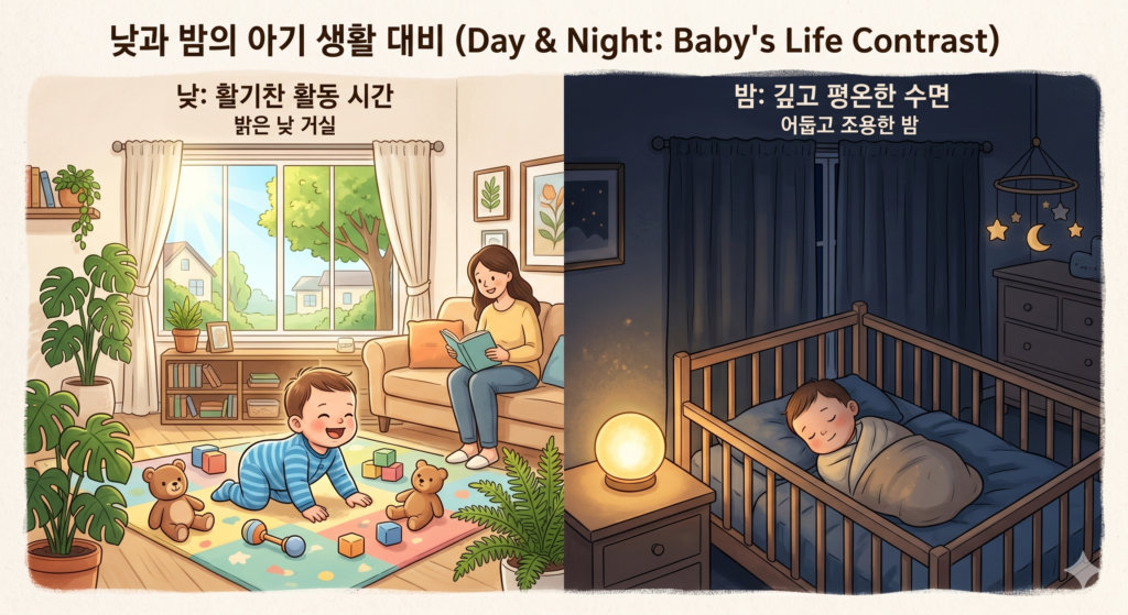 신생아 밤낮 바뀜은 왜 생기고 언제 잡힐까요? 생후 시기별 수면 패턴, 낮·밤 빛과 수유 활용 5단계, 등센서·통잠 궁금증까지 산모가 바로 적용할 실전 가이드로 정리했습니다.
