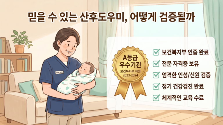 보건복지부 A등급 우수기관 산후도우미 관리사 검증을 표현한 대표 이미지