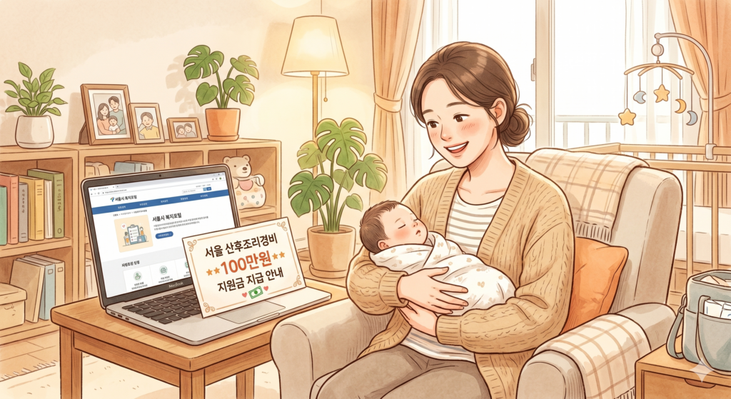 서울 산후조리경비 100만원 지원 대상과 신청 방법을 안내하는 이미지