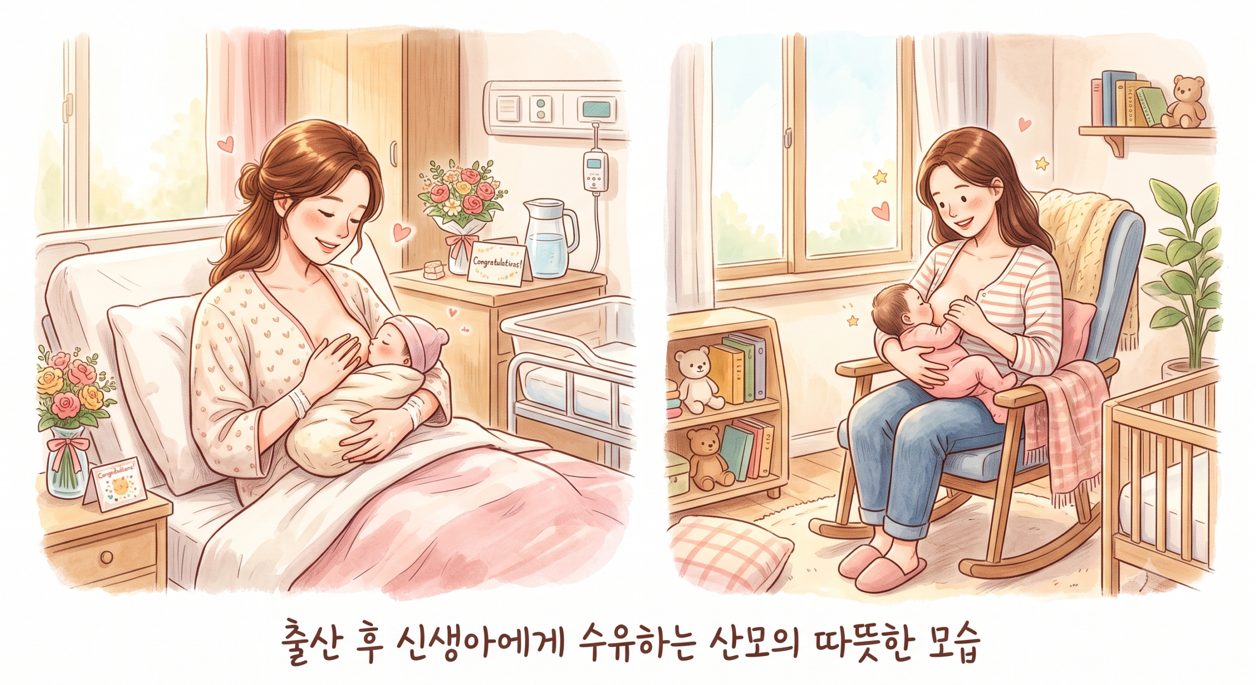 출산 후 신생아에게 수유하는 산모